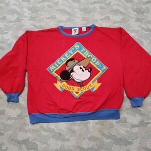 VTG Mickey Sweatshirt Womens Large Red Pullover Long Sleeve Ringer